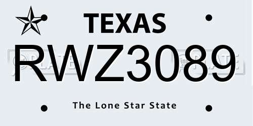 RWZ3089 Texas License Plate