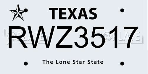RWZ3517 Texas License Plate
