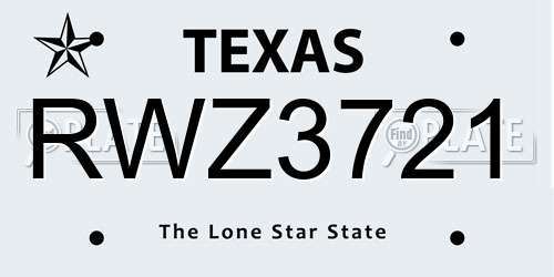 RWZ3721 Texas License Plate