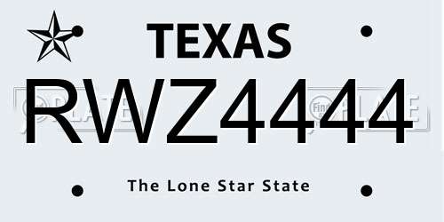 RWZ4444 Texas License Plate