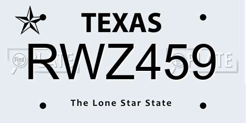 RWZ459 Texas License Plate