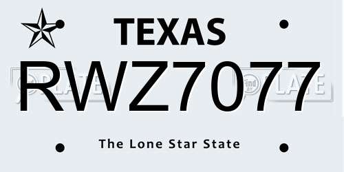 RWZ7077 Texas License Plate