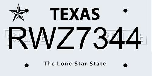 RWZ7344 Texas License Plate