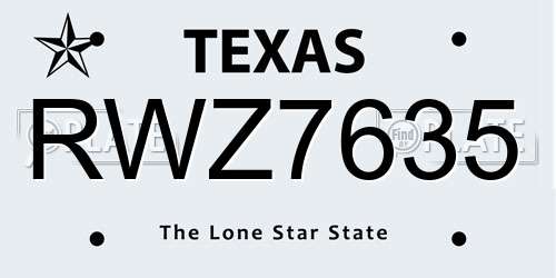 RWZ7635 Texas License Plate