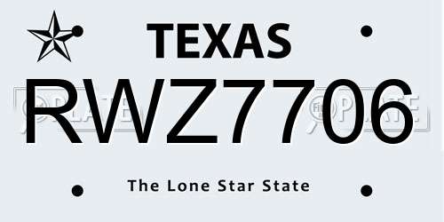 RWZ7706 Texas License Plate