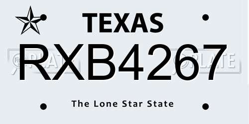 RXB4267 Texas License Plate