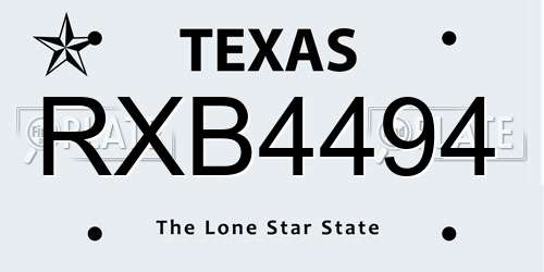 RXB4494 Texas License Plate
