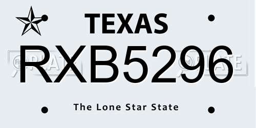 RXB5296 Texas License Plate