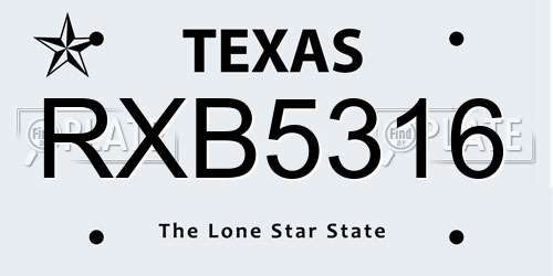 RXB5316 Texas License Plate