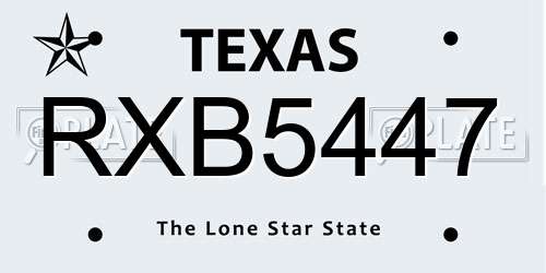 RXB5447 Texas License Plate