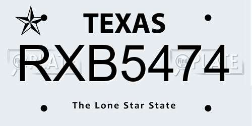 RXB5474 Texas License Plate