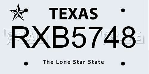 RXB5748 Texas License Plate