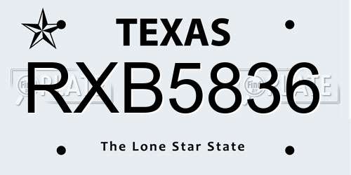 RXB5836 Texas License Plate