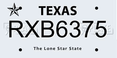 RXB6375 Texas License Plate
