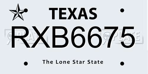 RXB6675 Texas License Plate