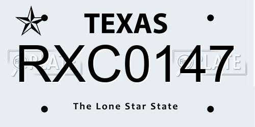 RXC0147 Texas License Plate