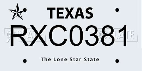 RXC0381 Texas License Plate