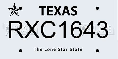 RXC1643 Texas License Plate