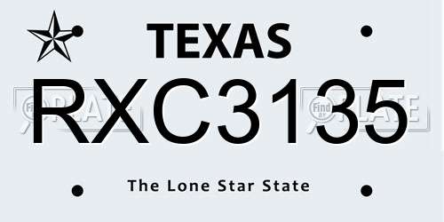 RXC3135 Texas License Plate