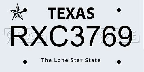 RXC3769 Texas License Plate