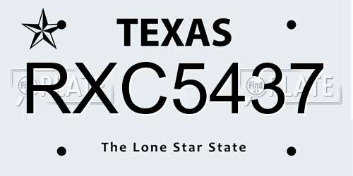 RXC5437 Texas License Plate