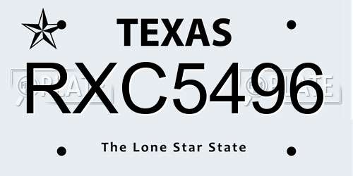 RXC5496 Texas License Plate