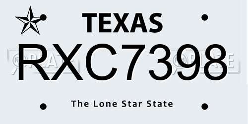 RXC7398 Texas License Plate