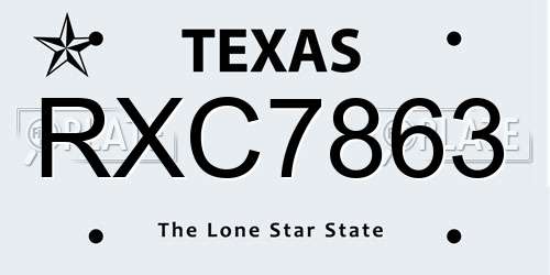 RXC7863 Texas License Plate
