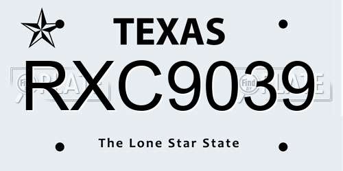 RXC9039 Texas License Plate