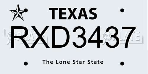 RXD3437 Texas License Plate