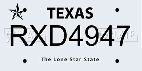 RXD4947 Texas License Plate