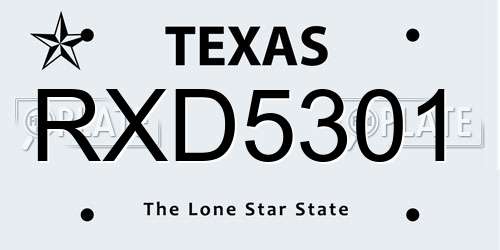 RXD5301 Texas License Plate