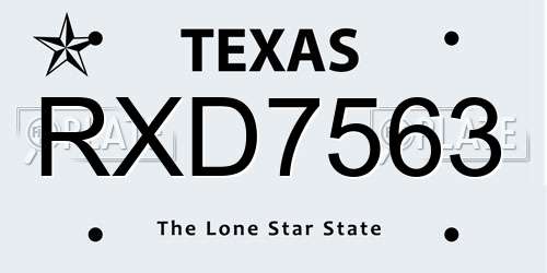 RXD7563 Texas License Plate
