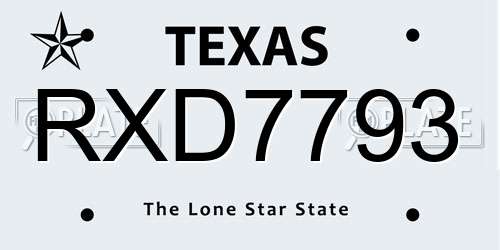 RXD7793 Texas License Plate