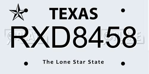 RXD8458 Texas License Plate