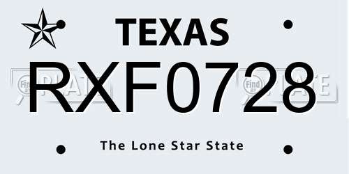 RXF0728 Texas License Plate