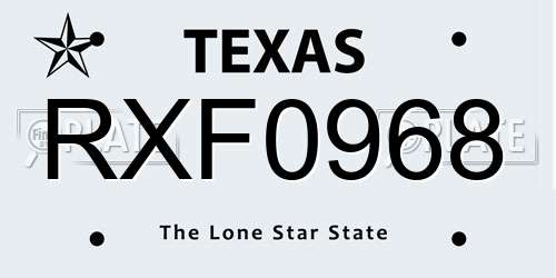 RXF0968 Texas License Plate