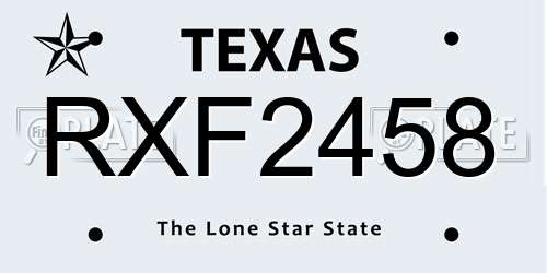 RXF2458 Texas License Plate