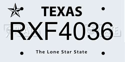 RXF4036 Texas License Plate