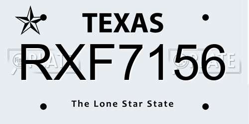 RXF7156 Texas License Plate