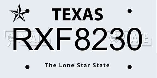 RXF8230 Texas License Plate
