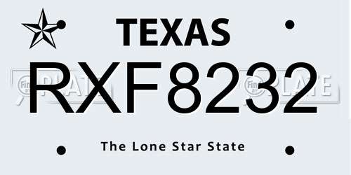 RXF8232 Texas License Plate