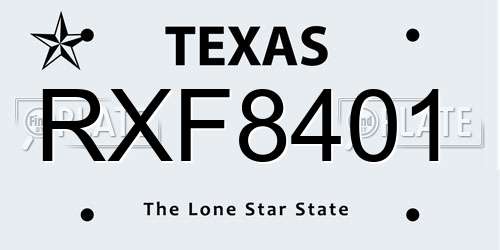 RXF8401 Texas License Plate