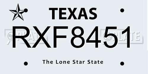 RXF8451 Texas License Plate