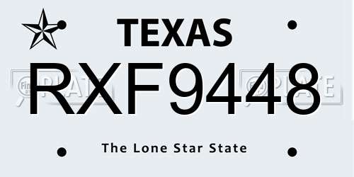 RXF9448 Texas License Plate