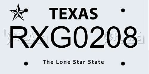 RXG0208 Texas License Plate