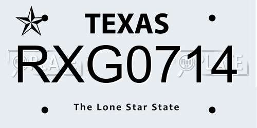 RXG0714 Texas License Plate