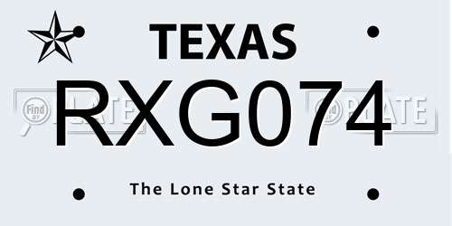 RXG074 Texas License Plate