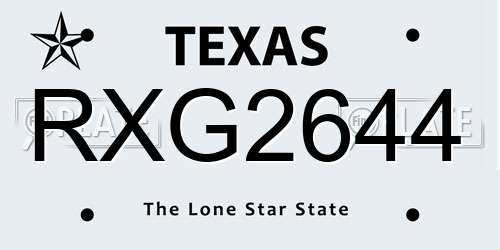 RXG2644 Texas License Plate