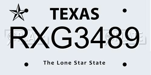 RXG3489 Texas License Plate